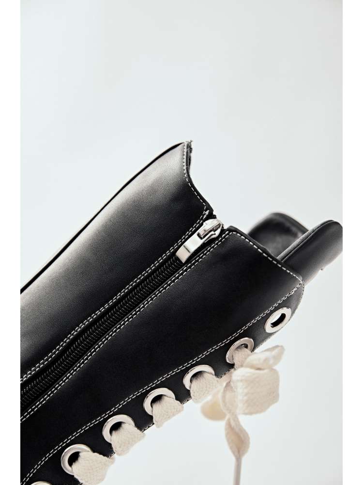 Black leather platform high top boots with white laces and side zipper from wholesale7