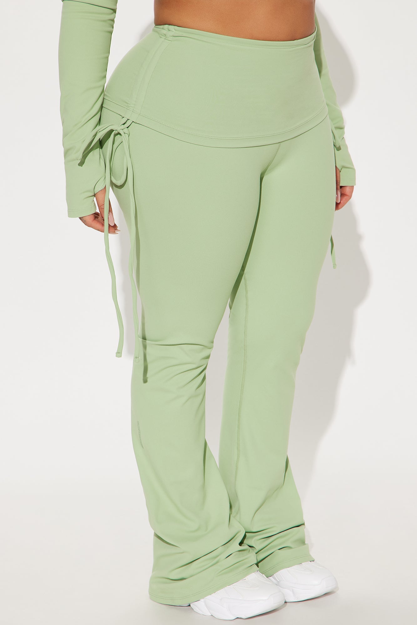 Sage green active pants for women with side ties and a comfortable fit for workouts