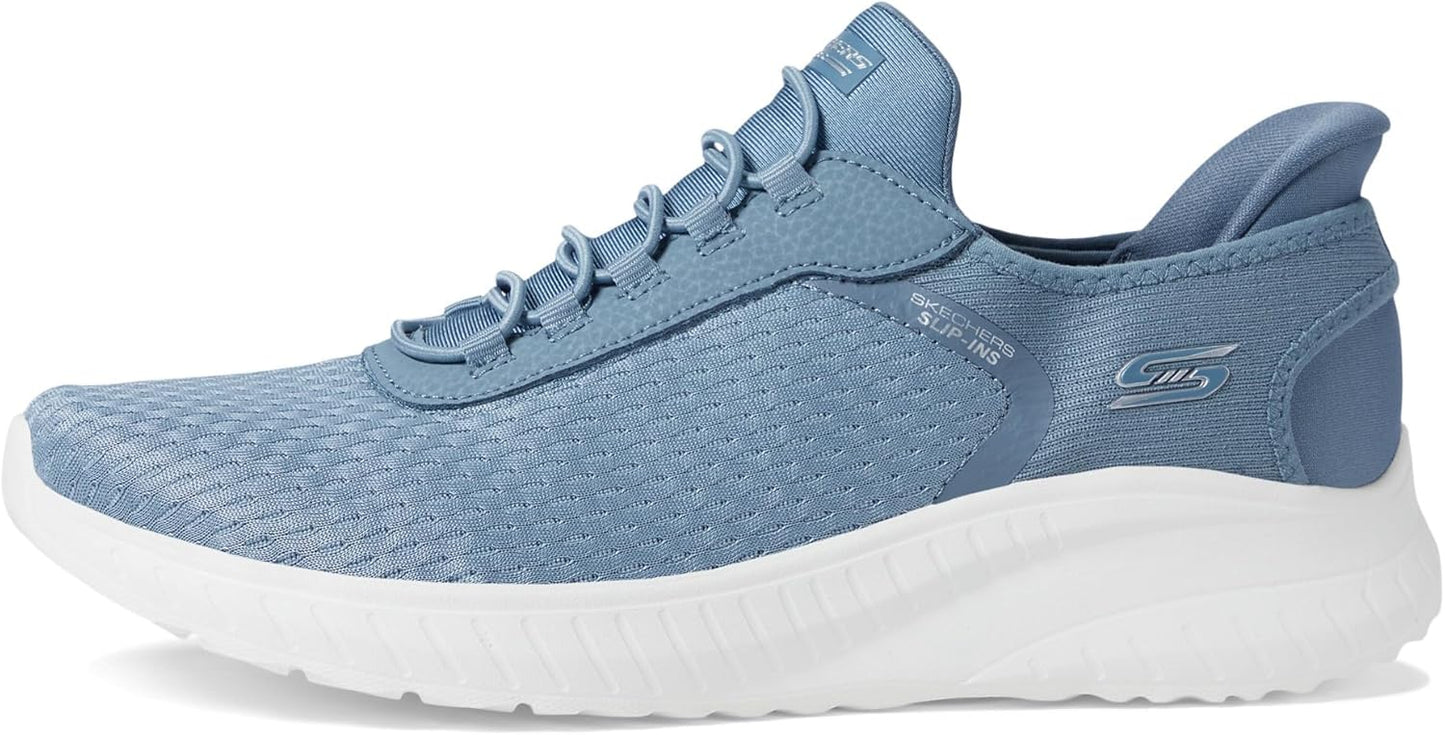 Skechers women's slip-on sneakers in light blue with breathable mesh upper and comfortable sole
