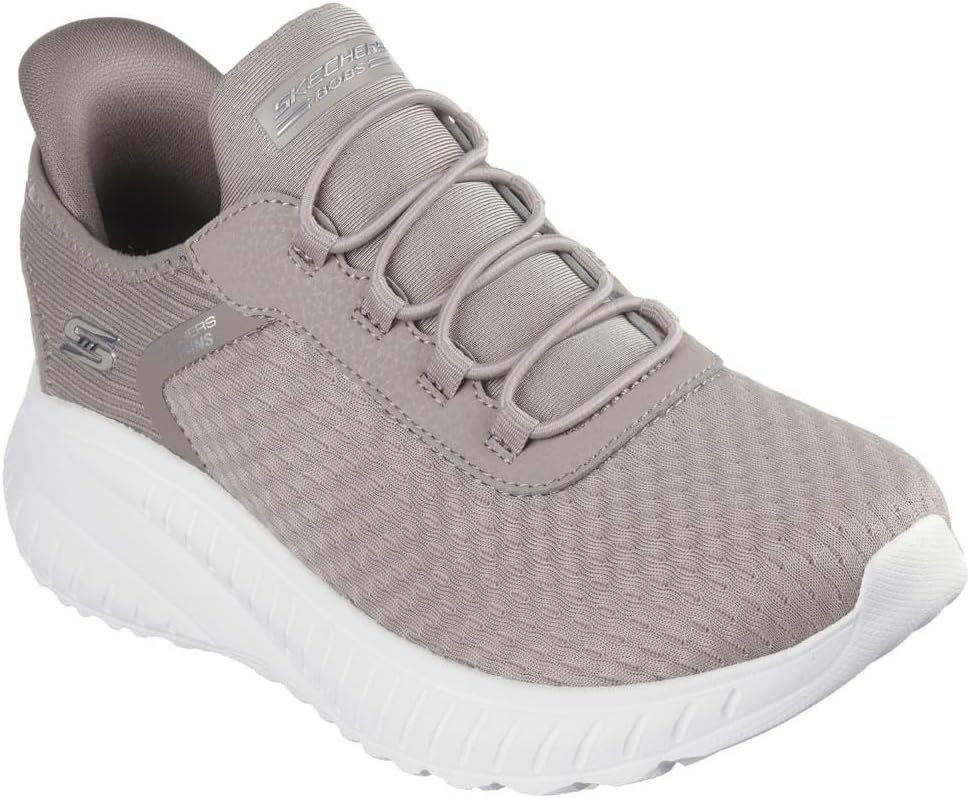 Skechers women's slip-on sneakers in light gray with breathable mesh and a cushioned sole