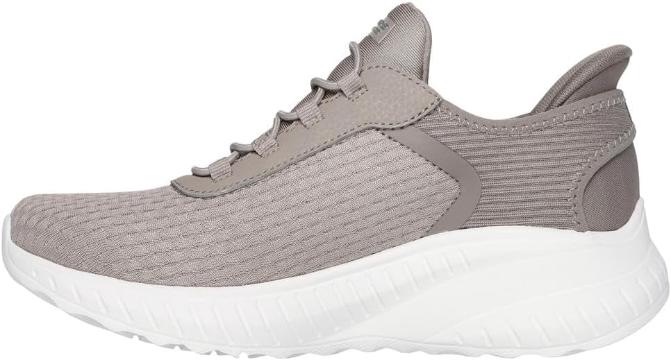 Skechers women's slip-on sneakers in light gray with breathable mesh design and comfortable cushioning