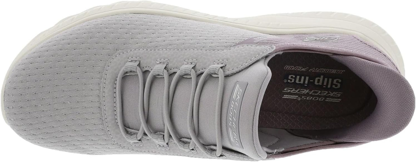 Skechers women's slip-on sneakers in light gray with a breathable mesh upper for comfort and style
