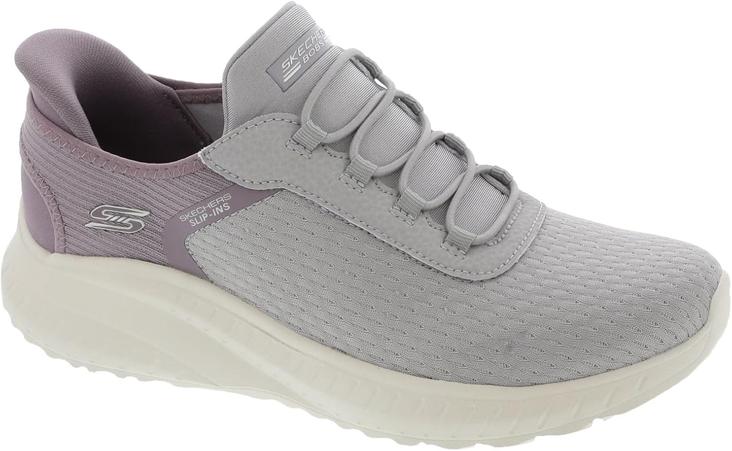 Skechers women's slip-on sneakers in gray with flexible mesh upper and cushioned sole for comfort