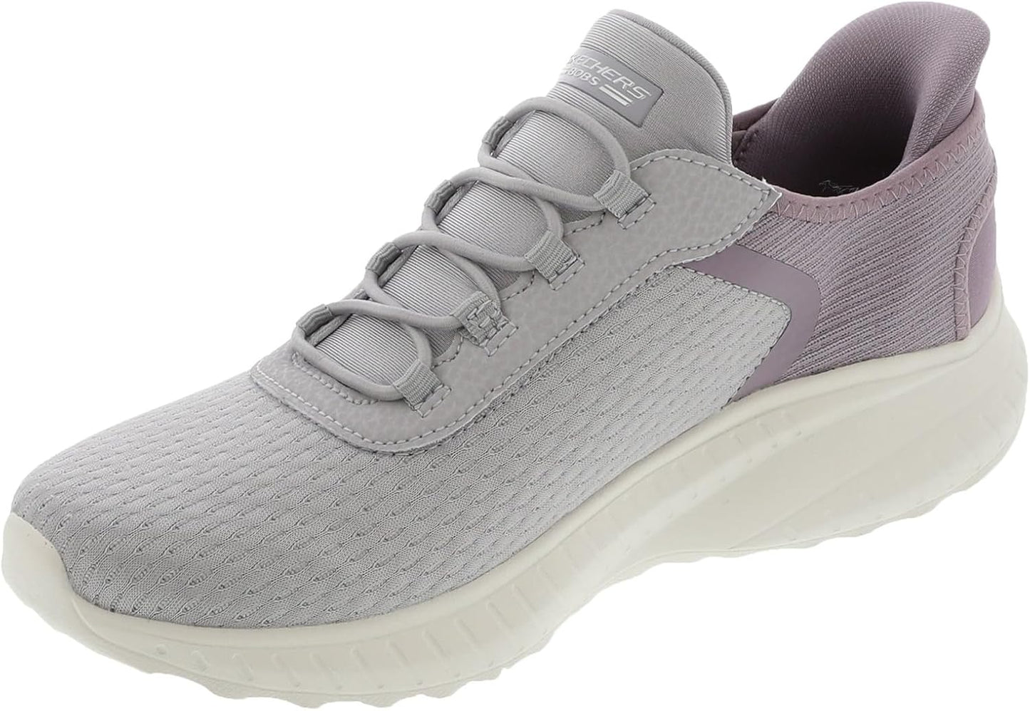 Skechers women's slip-on sneakers in light gray with soft fabric and flexible design for comfort and style