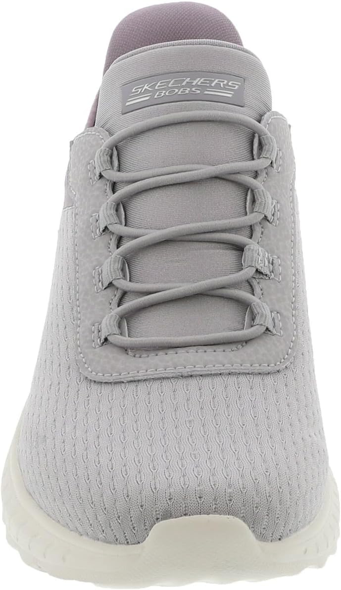Skechers women's slip-on sneakers in light gray with breathable knit upper and flexible sole