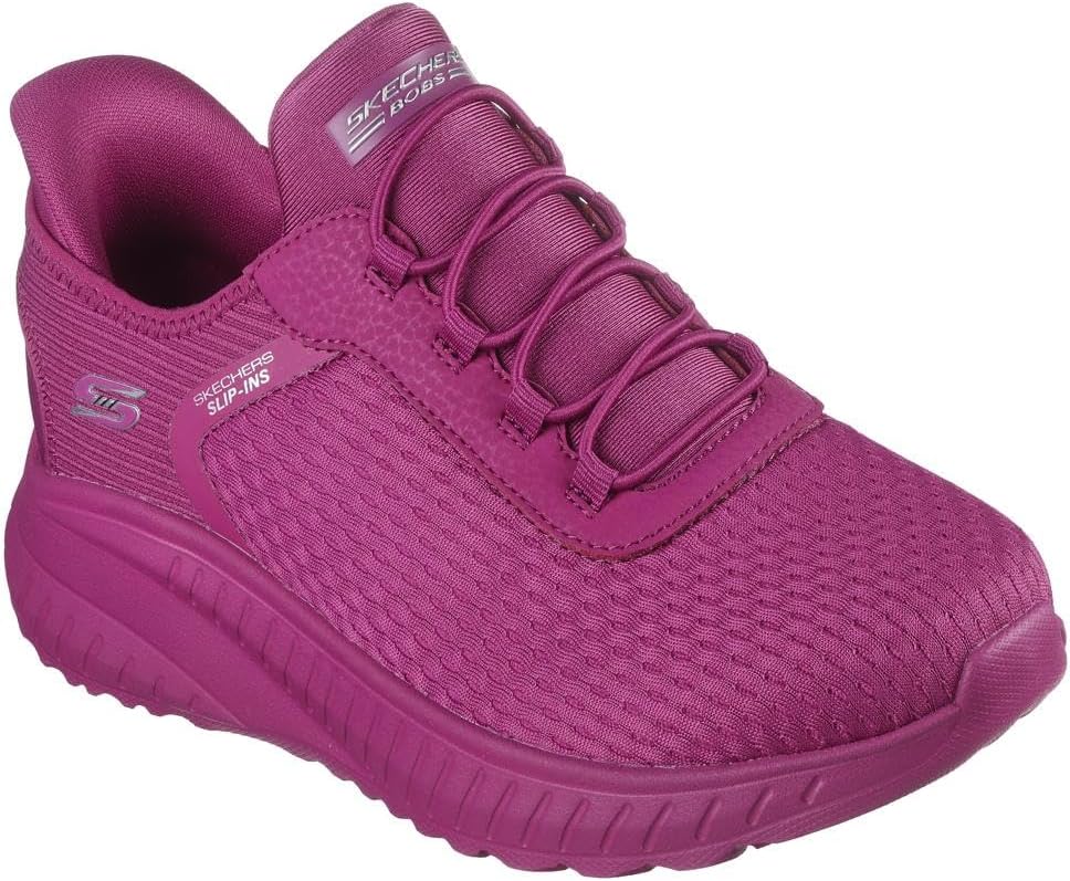 Skechers women's slip-on sneakers in vibrant purple with breathable mesh and flexible sole