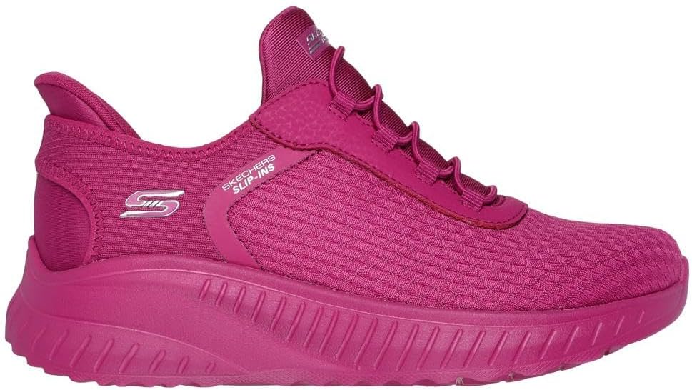 Skechers women's slip-on sneakers in vibrant pink with breathable mesh and cushioned sole