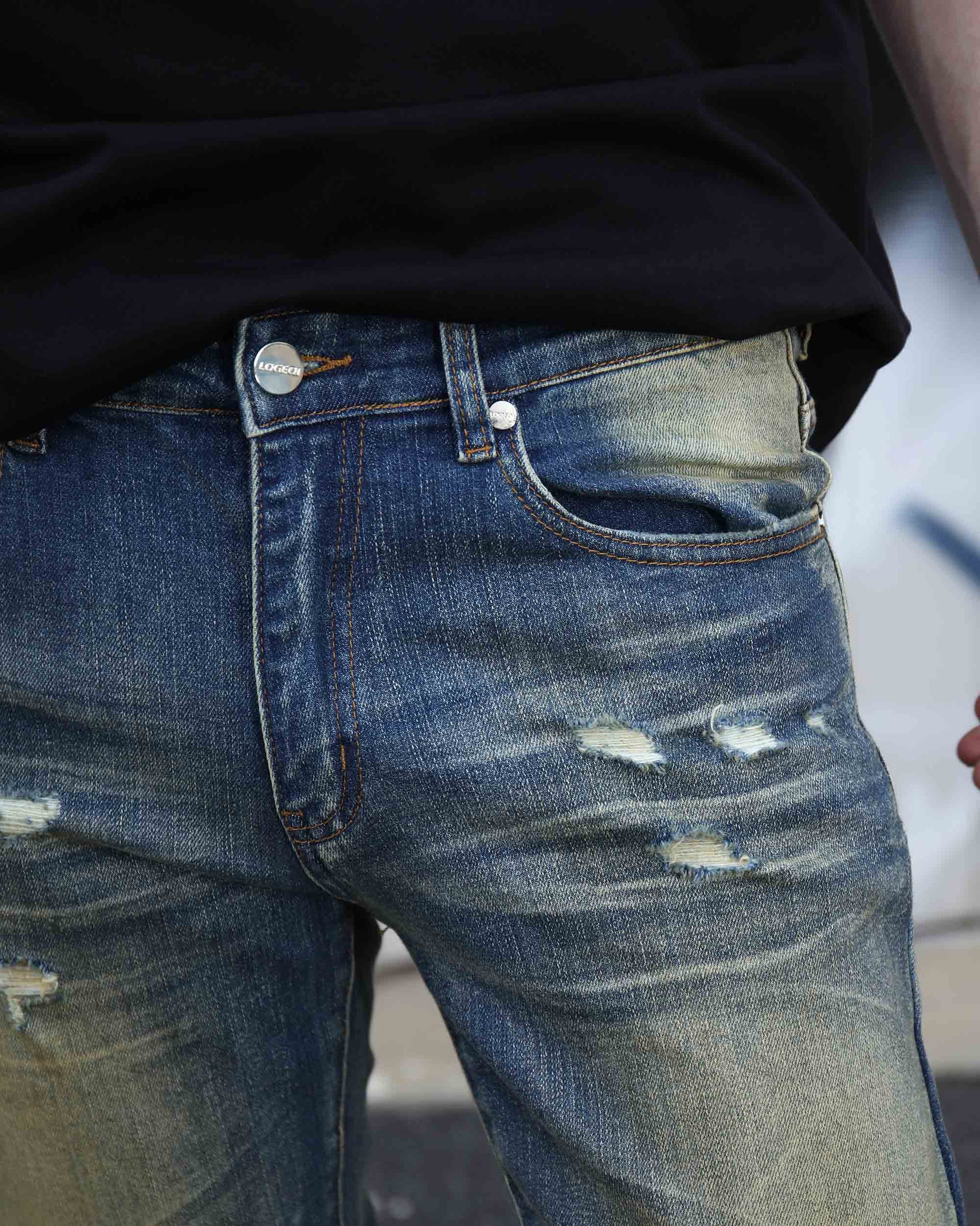 Logeqi slim fit blue ripped jeans with stylish distressed details and comfortable stretch fabric