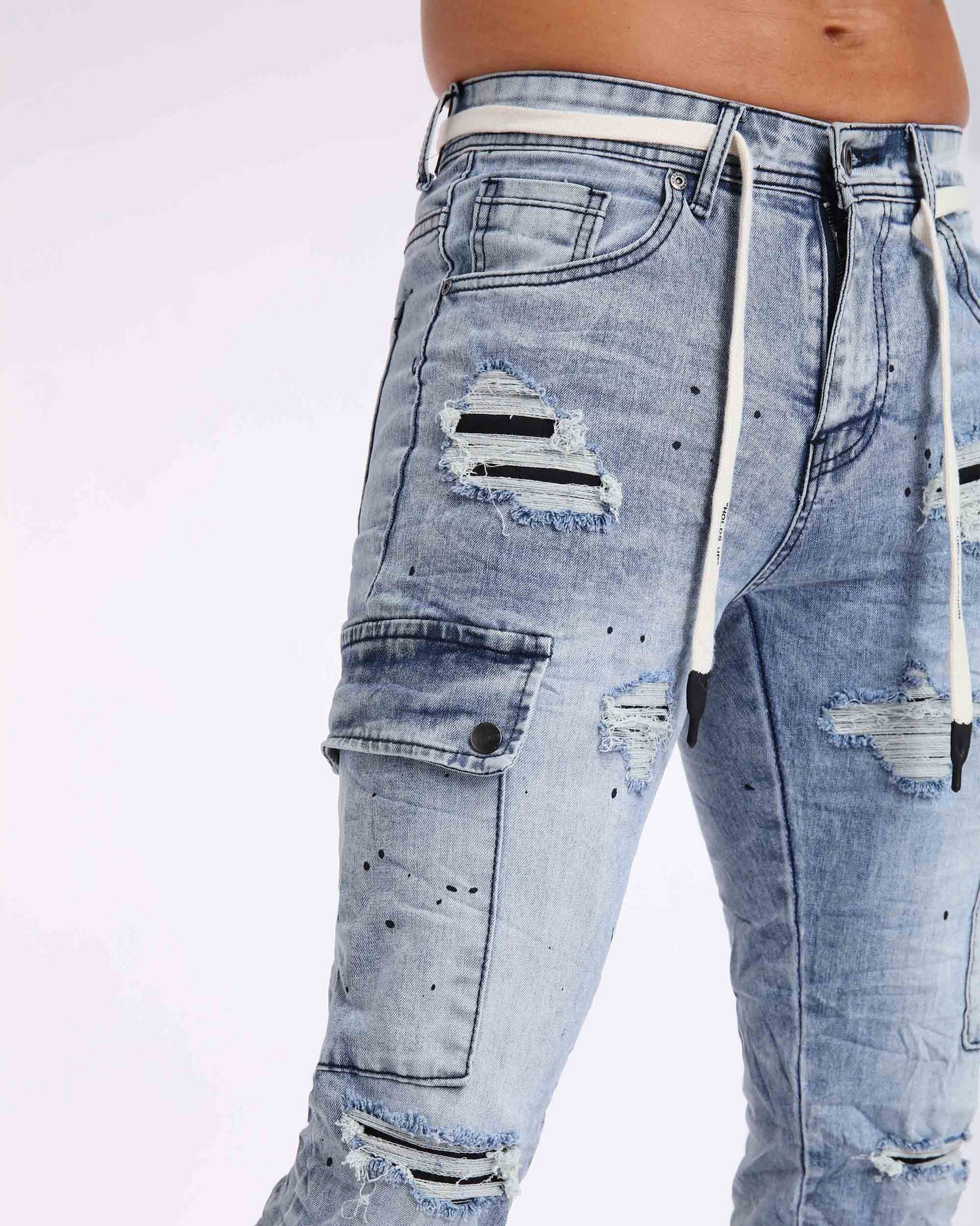 Logeqi spray paint ripped jeans featuring distressed details and a trendy fit for casual wear