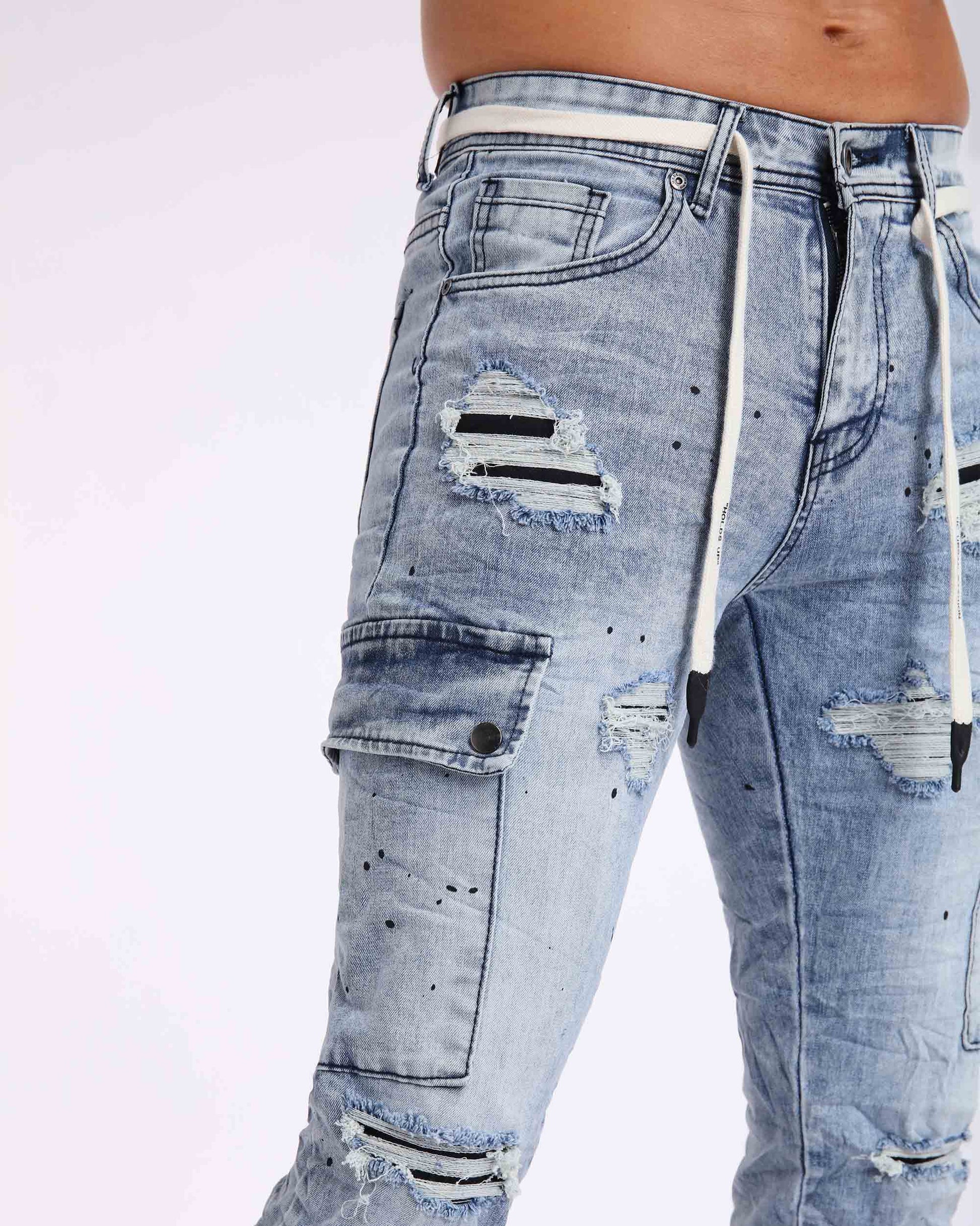 Logeqi spray paint ripped jeans featuring distressed details and a trendy fit for casual wear