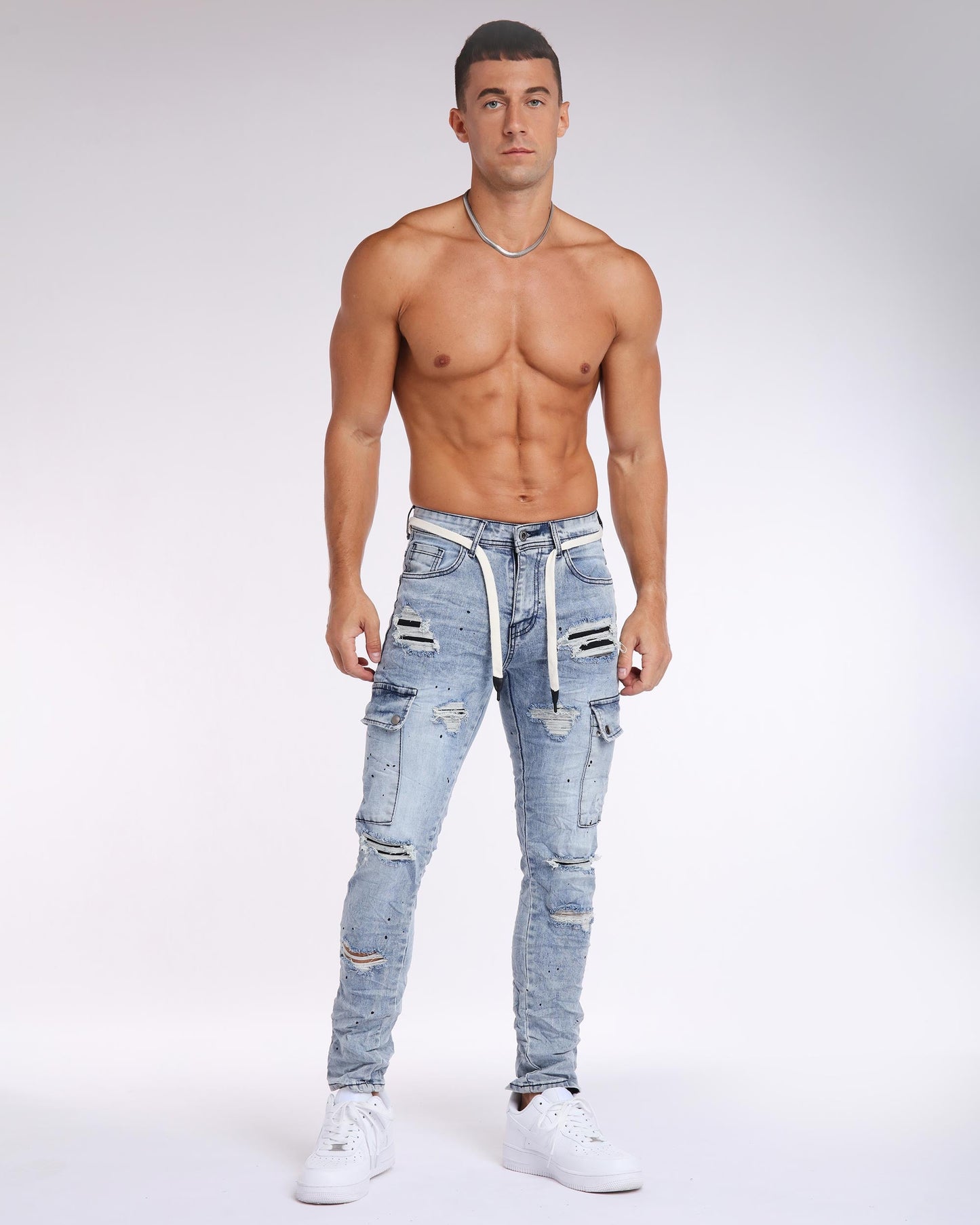 Logeqi spray paint ripped jeans for a stylish look with distressed detailing and a modern fit
