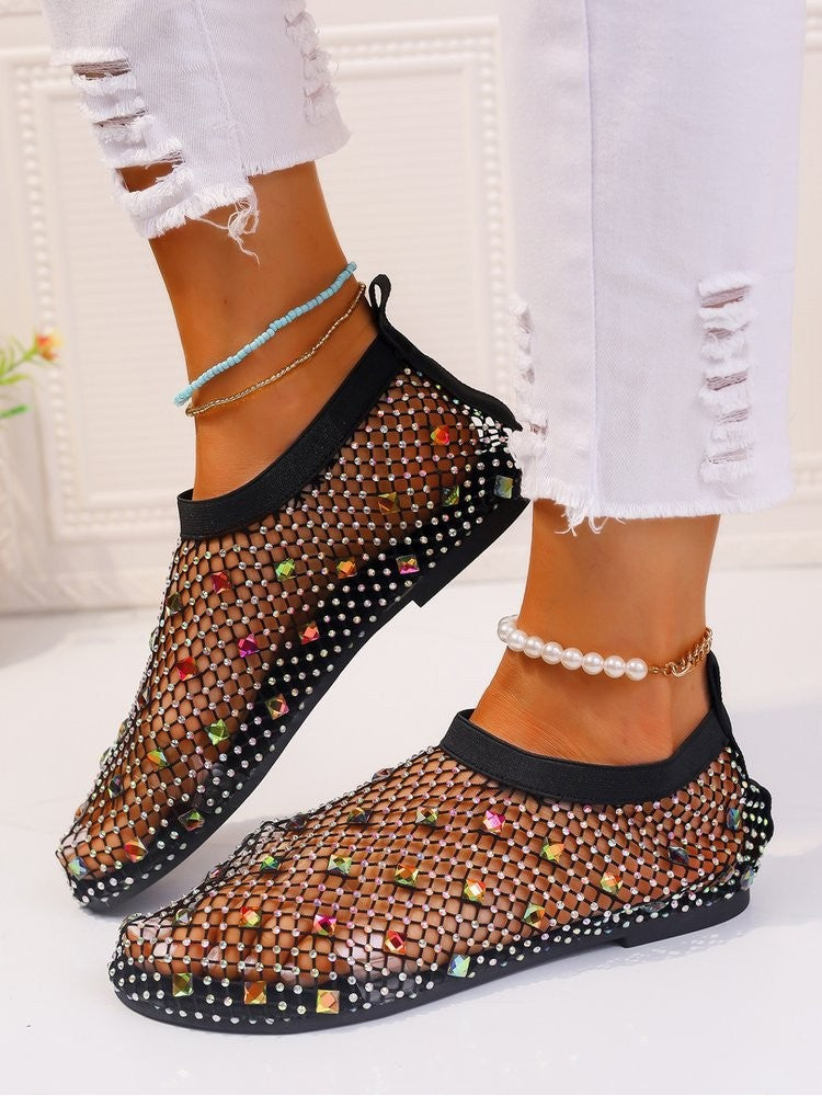 Wholesale7 stylish solid color sandals black mesh slip-on with colorful studs and comfortable sole