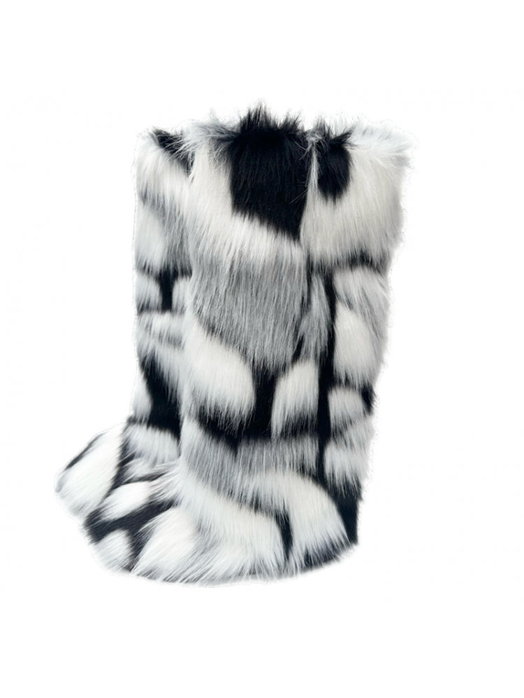 Wholesale7 black and white furry laarzen boots with soft texture and high top design
