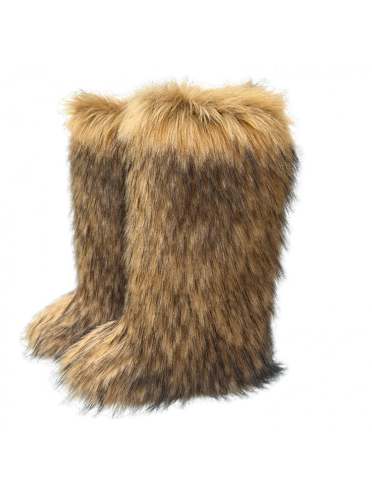 Wholesale7 pink fluff high top boots in brown faux fur design for winter warmth
