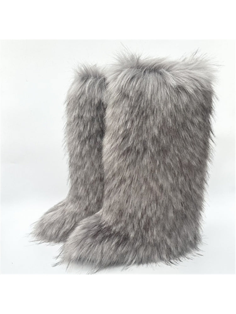 Wholesale7 gray faux fur winter laarzen boots similar to pink fluff high top boots style