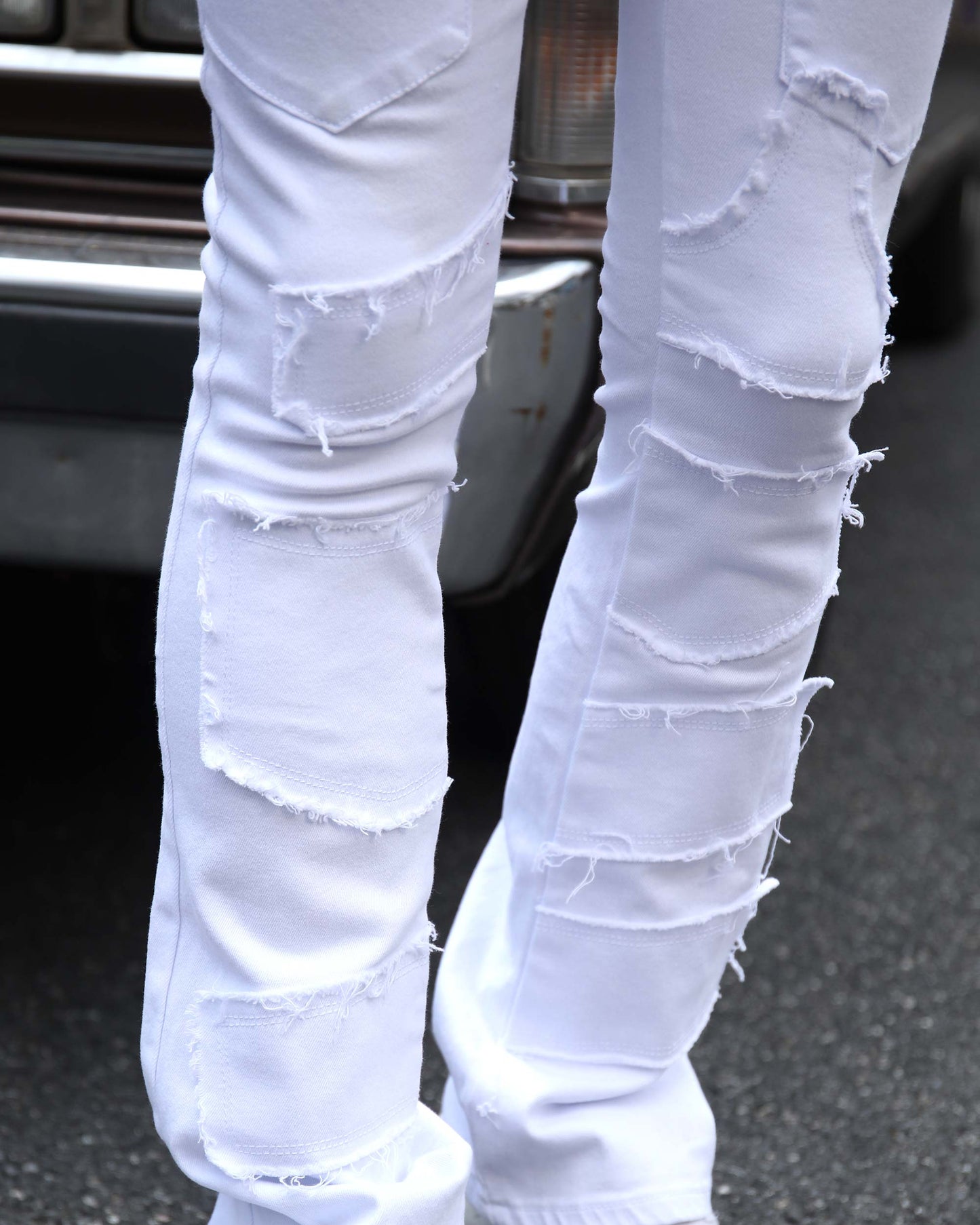 Logeqi vintage white flared jeans with distressed detailing and a stylish design for casual outfits