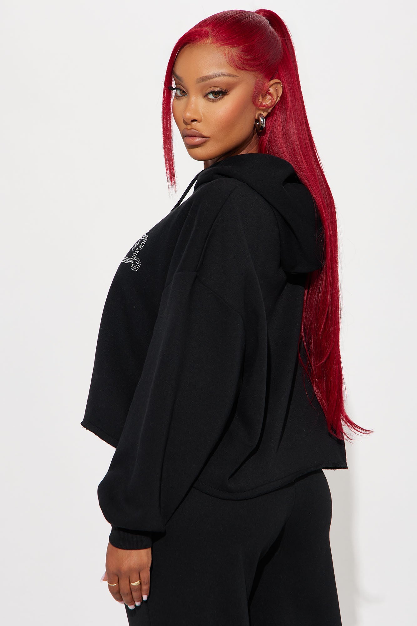 Fashion Nova Von Dutch rhinestone hoodie in black with a cropped design and stylish fit