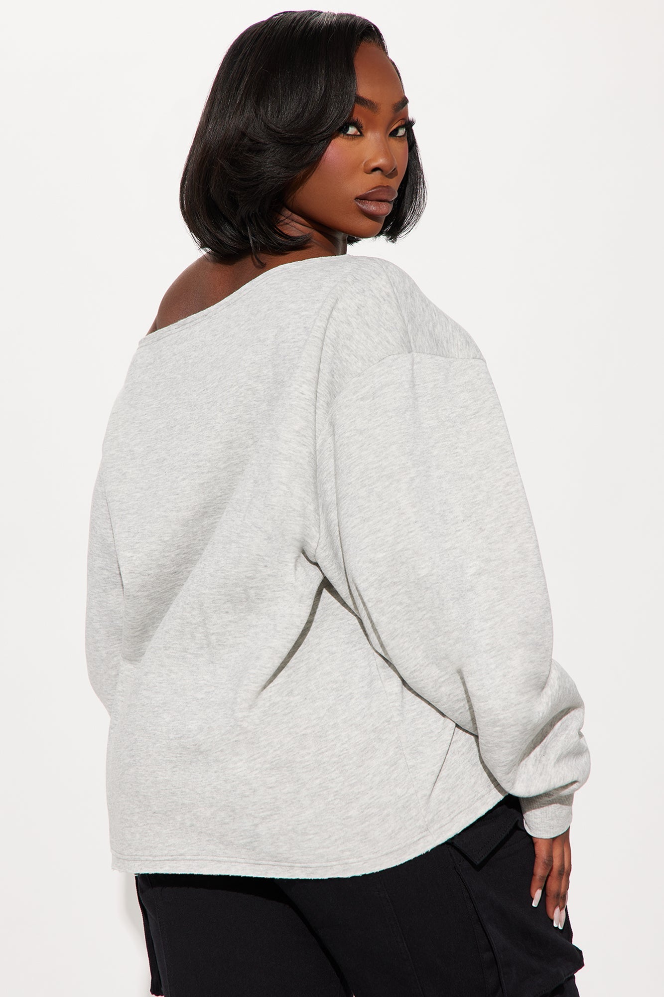 Von Dutch off shoulder sweatshirt in gray with relaxed fit and long sleeves for casual style