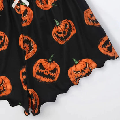 Spooktacular Comfort: Women's Halloween-Themed Polyester Fiber Two-Piece Pajama Set