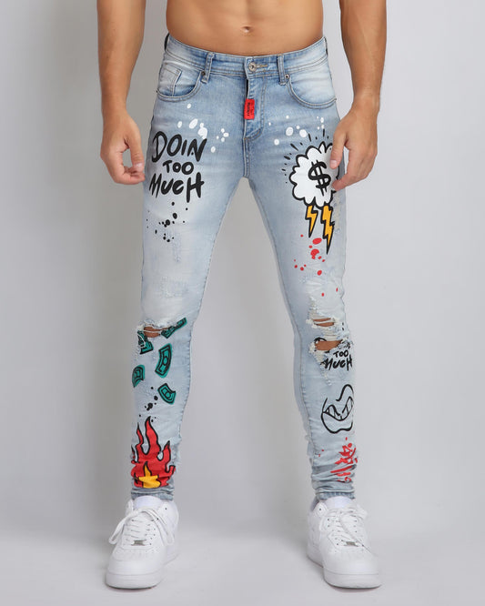 Logeqi anime style ripped jeans with colorful graphic designs and a slim fit for trendy outfits