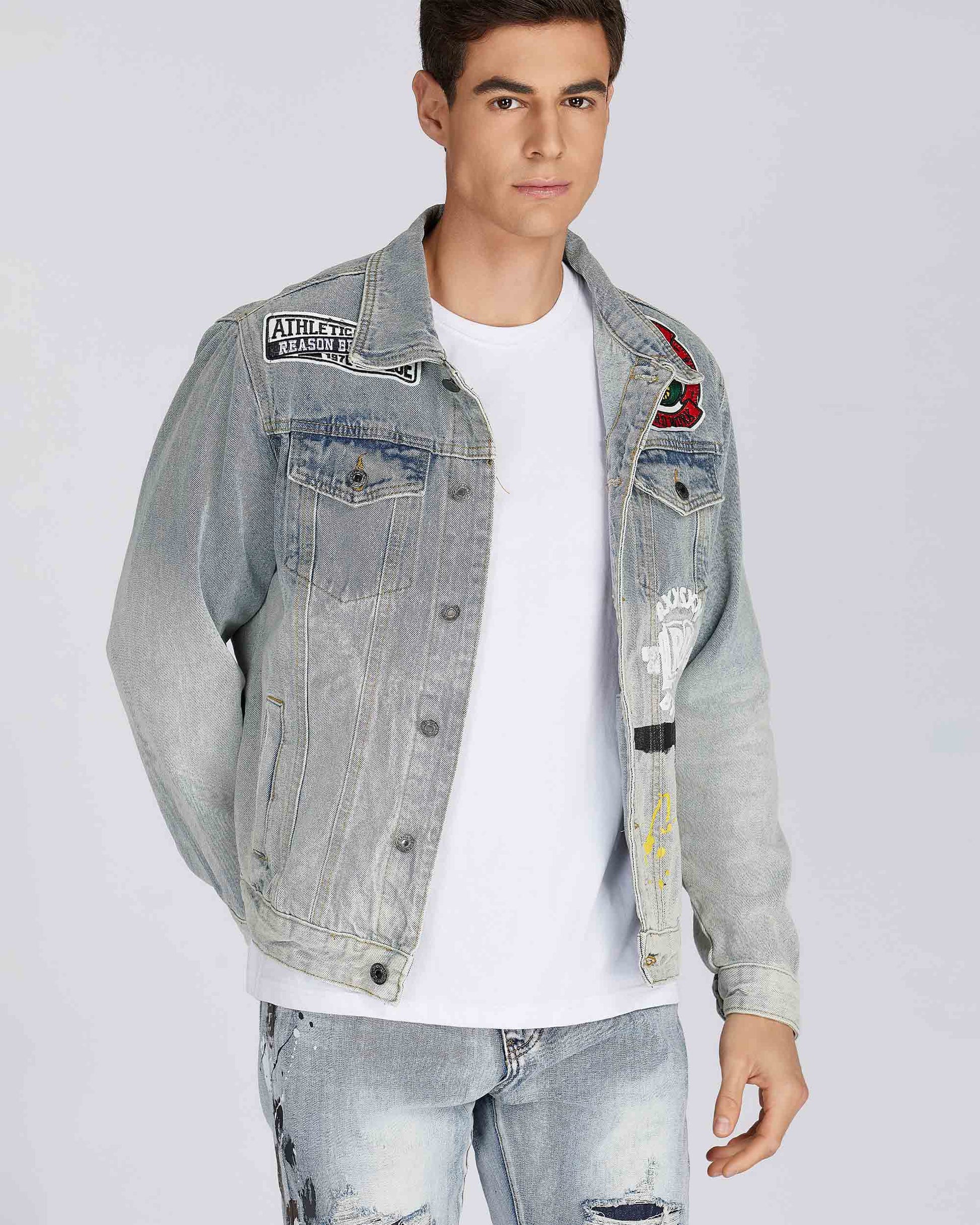 Logeqi art painted denim jacket with unique graphics for a stylish casual look