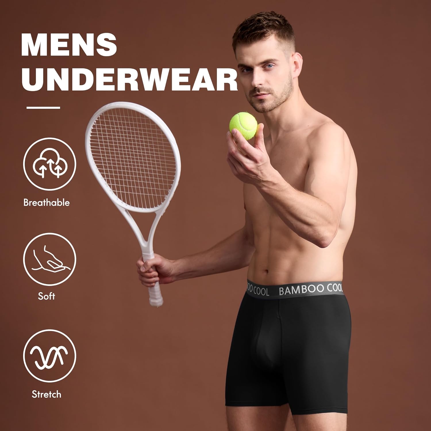 Modan Online men's bamboo boxer briefs in black, showcasing breathable and soft fabric
