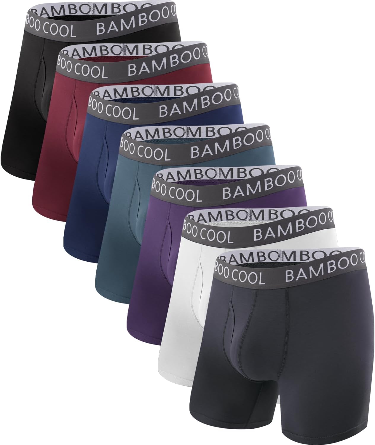 Set of men's bamboo boxer briefs in various colors with comfortable fit and soft waistband