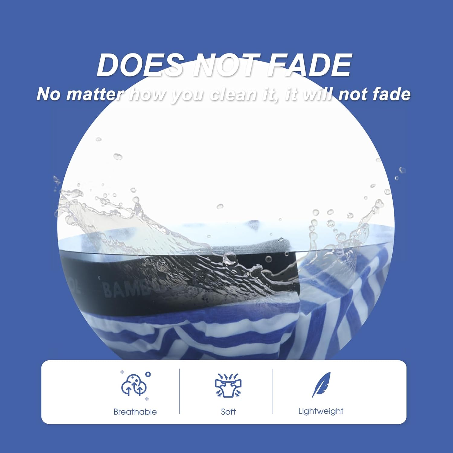 Men's bamboo boxer briefs in blue with water splashes, highlighting softness and breathability