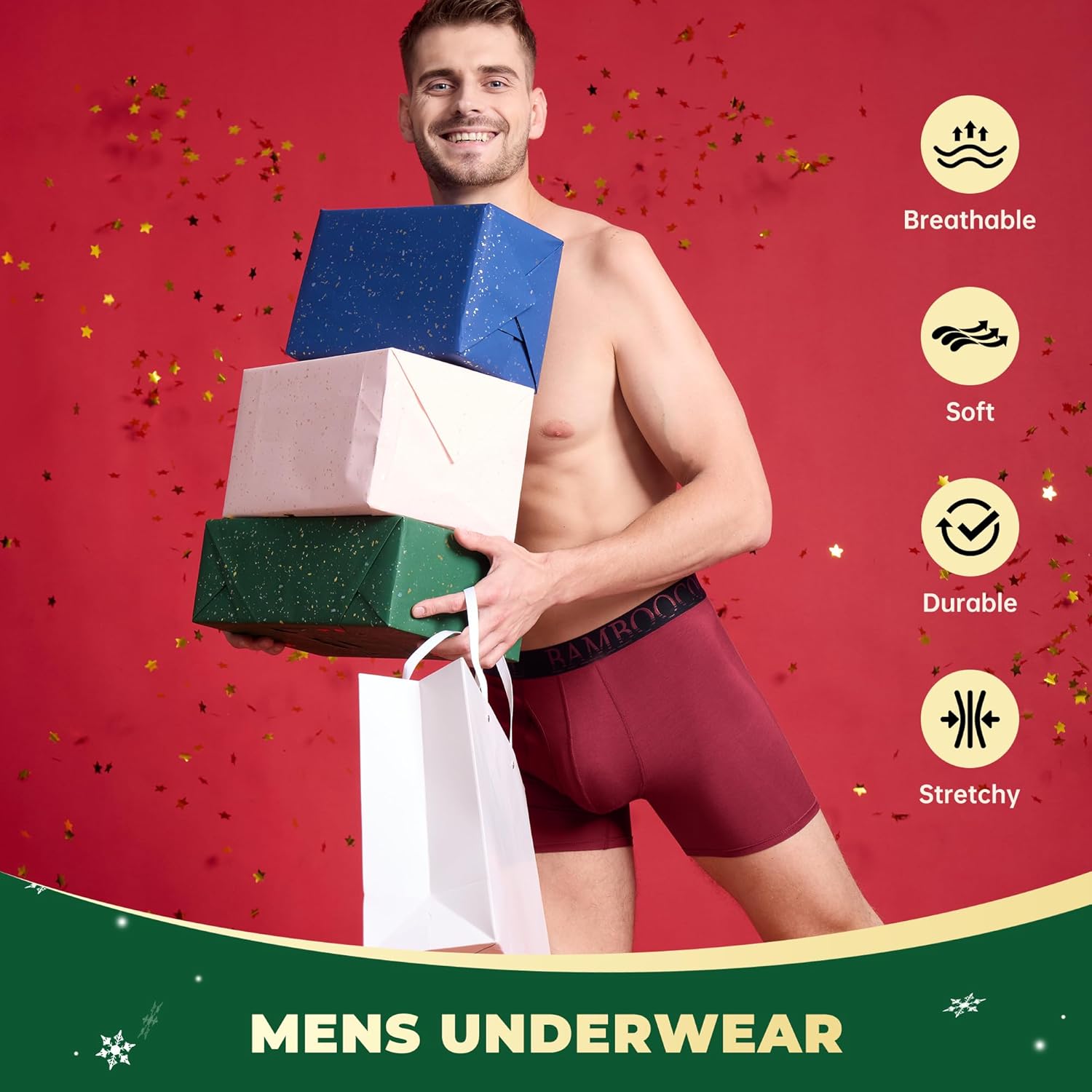 Modan Online men's bamboo boxer briefs in maroon, breathable and stretchy for comfort and durability