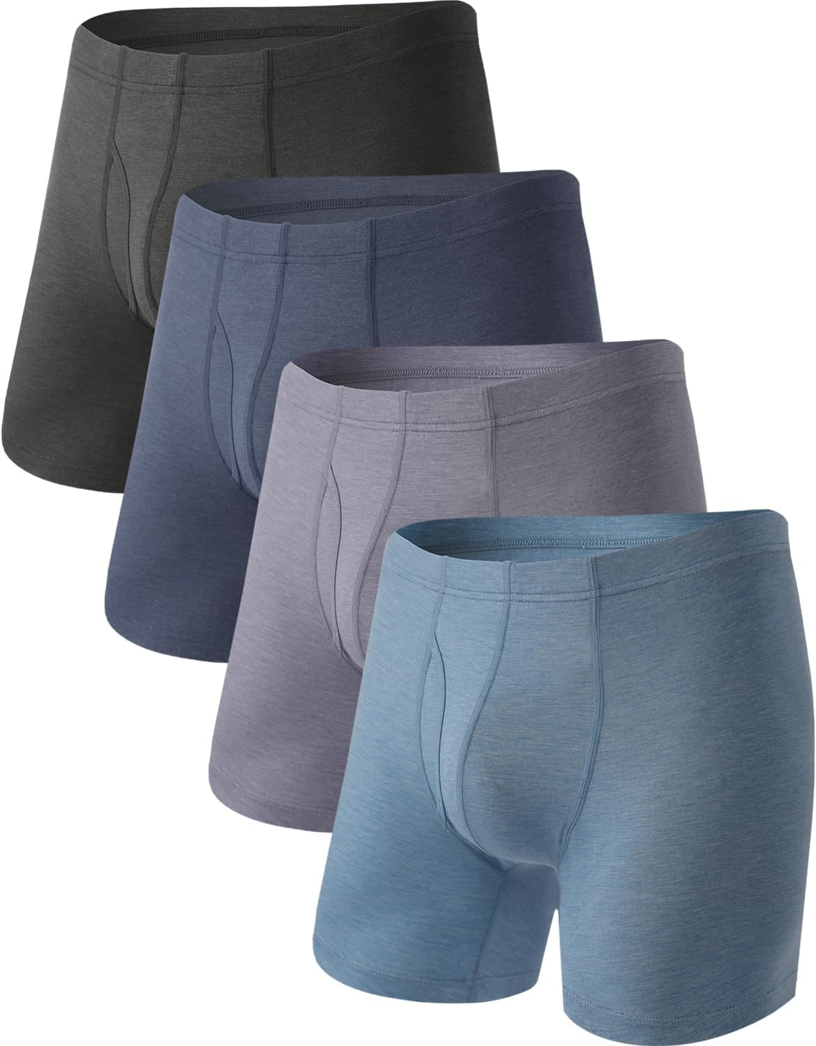 Set of four men's bamboo boxer briefs in various colors for comfort and style