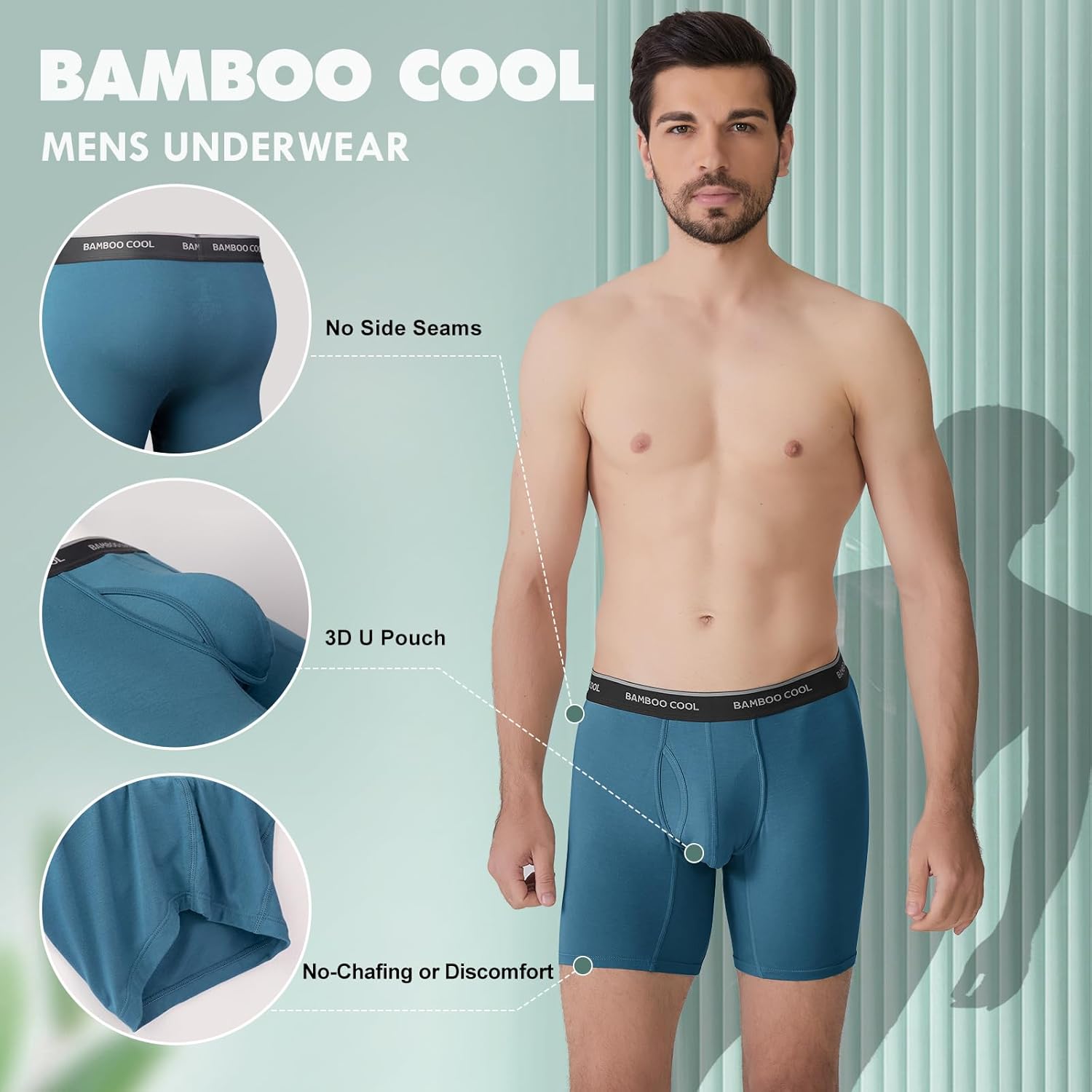 Bamboo men's boxer briefs by Modan Online featuring no side seams and 3D U pouch for comfort