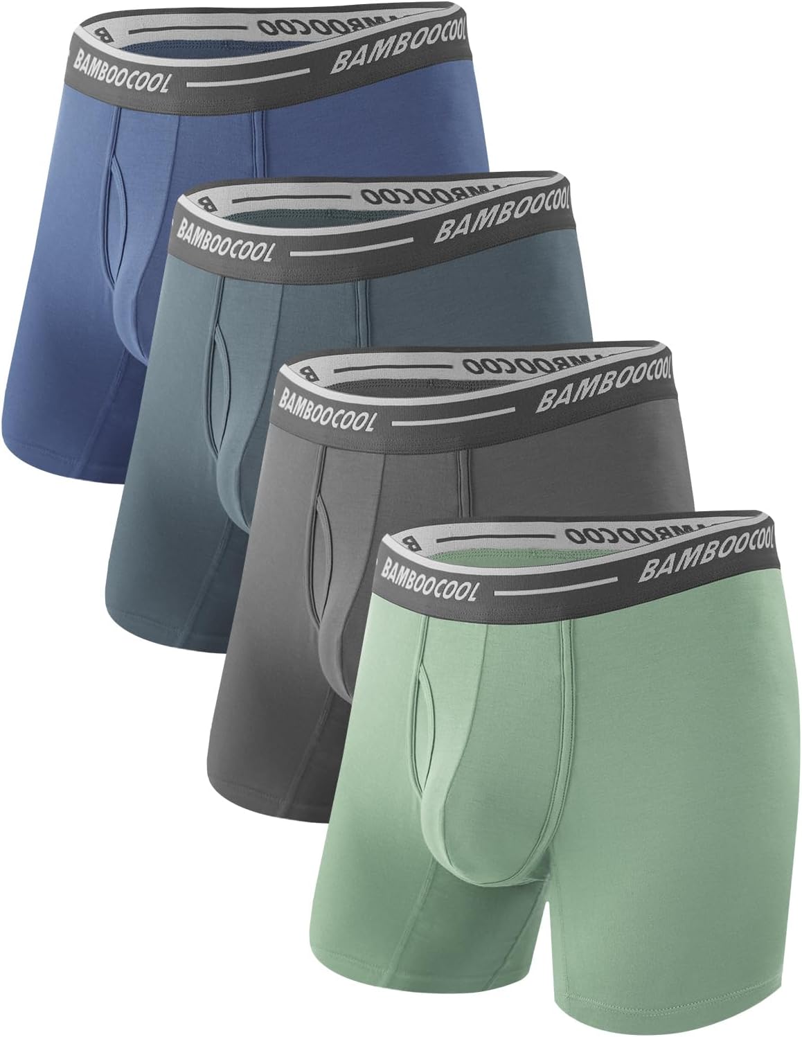 Set of four bamboo men's boxer briefs in assorted colors with comfortable waistbands