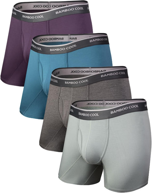 Set of four Modan Online bamboo men's boxer briefs in various colors with comfortable waistband