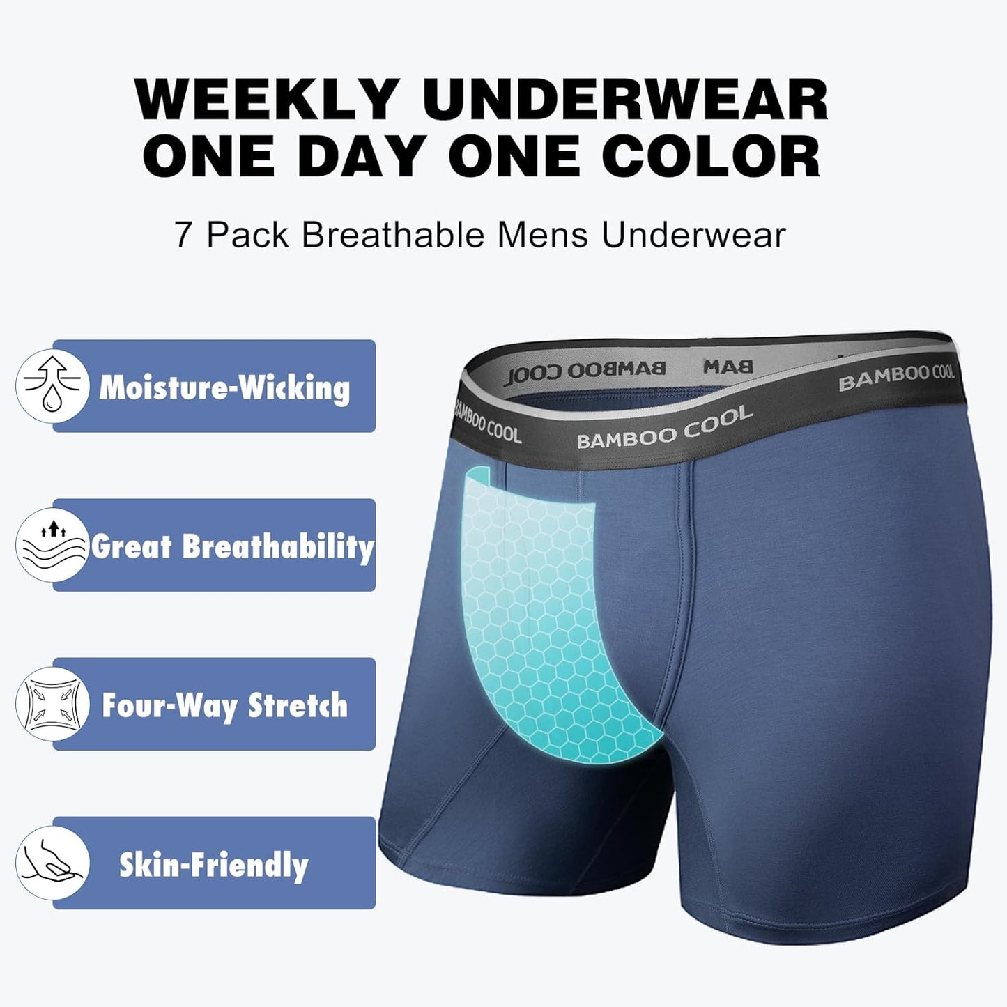 Modan Online Bamboo Men's Boxer Briefs in a 7 Pack, Moisture-Wicking and Skin-Friendly Design