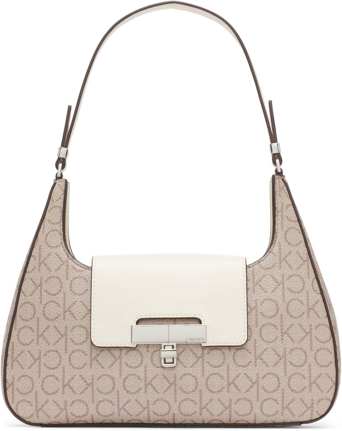 Calvin Klein almond leather shoulder bag with a stylish design and elegant closure