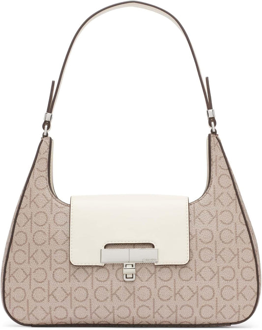 Calvin Klein almond leather shoulder bag with a stylish design and elegant closure