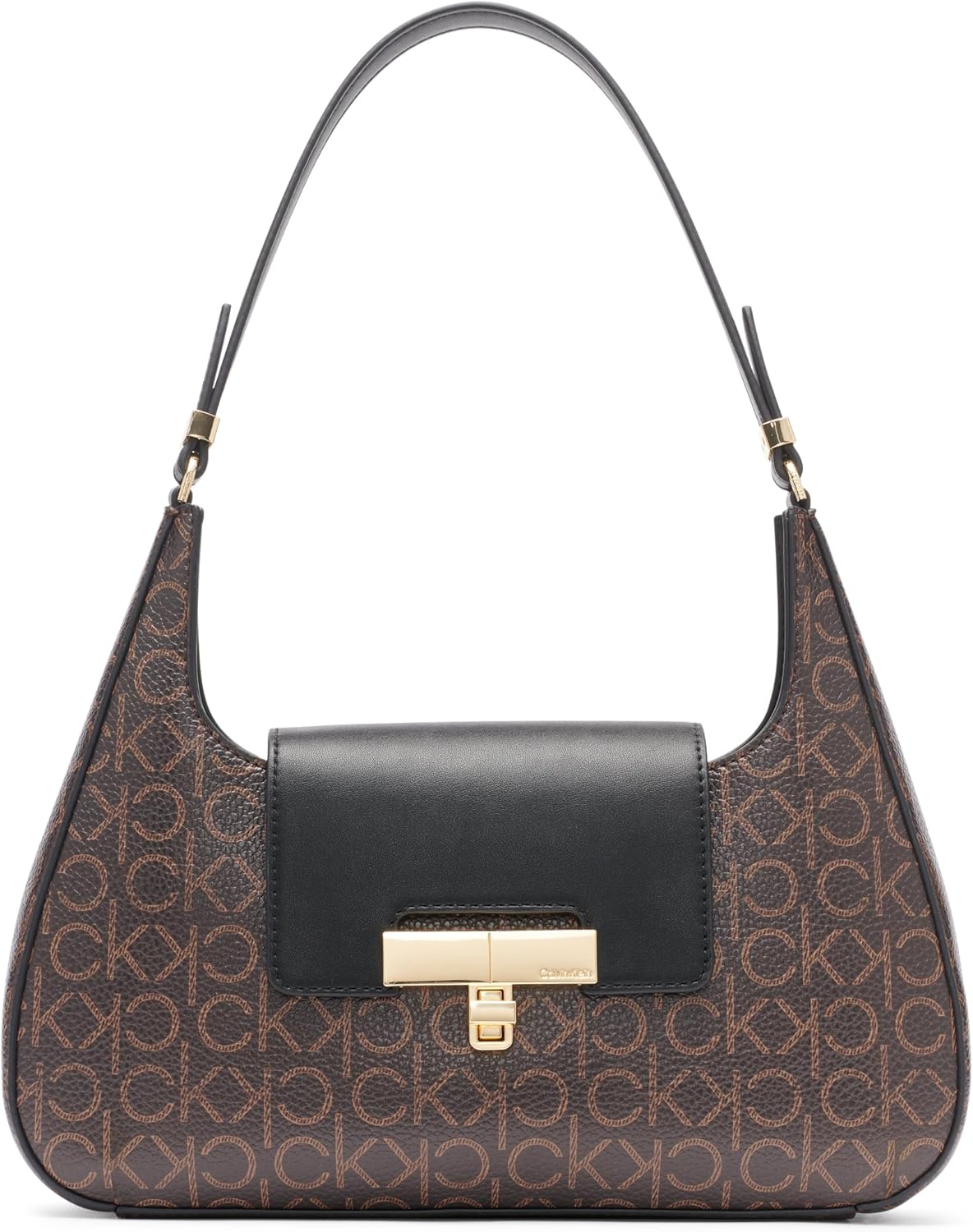 Calvin Klein almond leather shoulder bag with a stylish design and gold-tone hardware