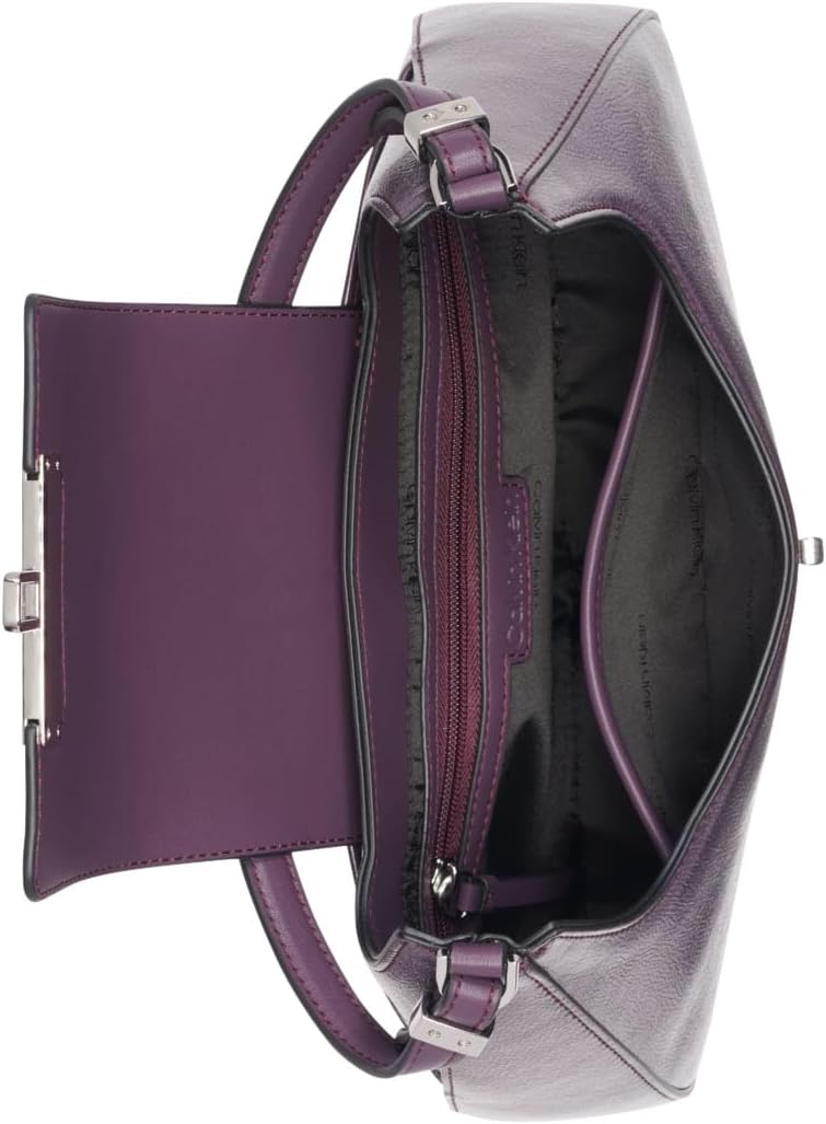 Calvin Klein almond leather shoulder bag with spacious interior and stylish design for everyday use