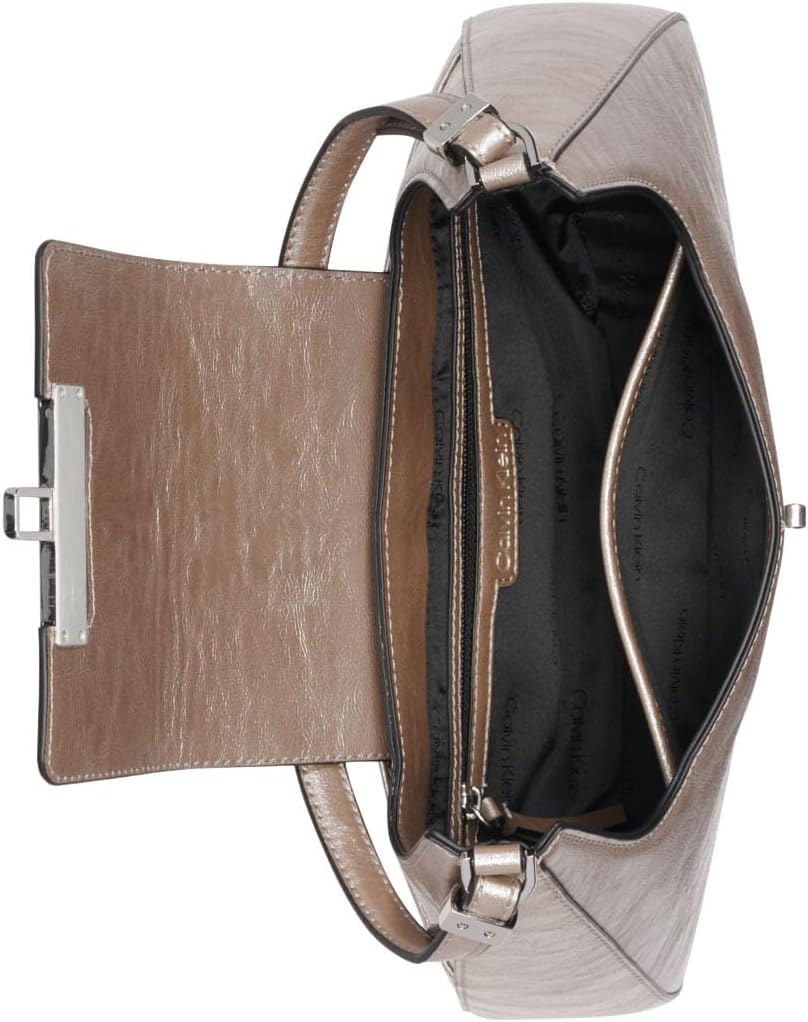 Calvin Klein almond leather shoulder bag with spacious interior and elegant design