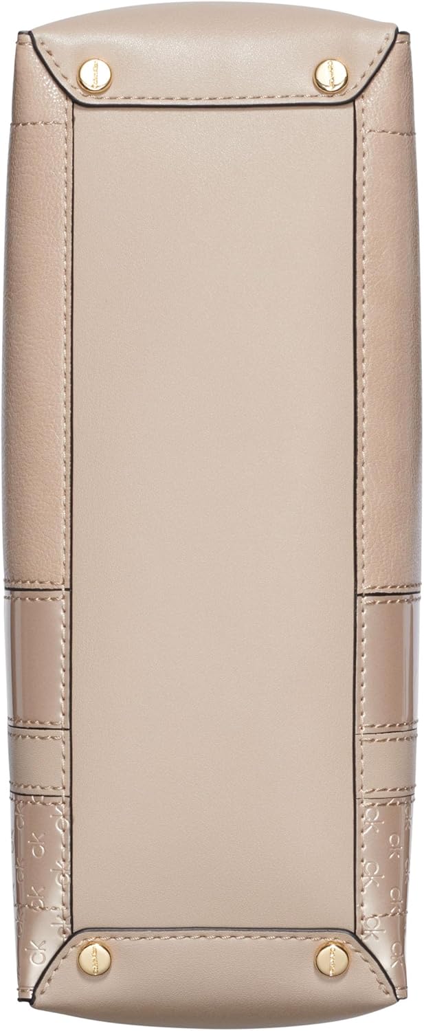 Calvin Klein brown chain shoulder bag showing the bottom view and its elegant design details