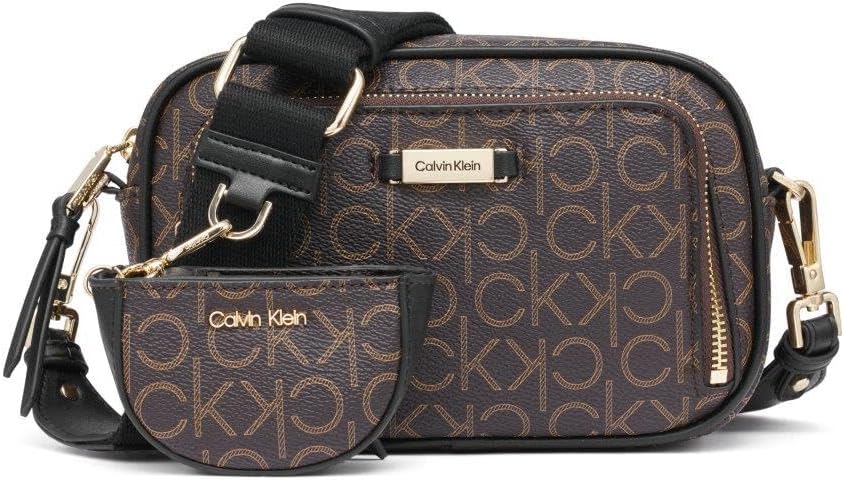 Calvin Klein camera crossbody bag featuring a sleek design with a detachable mini pouch for convenience