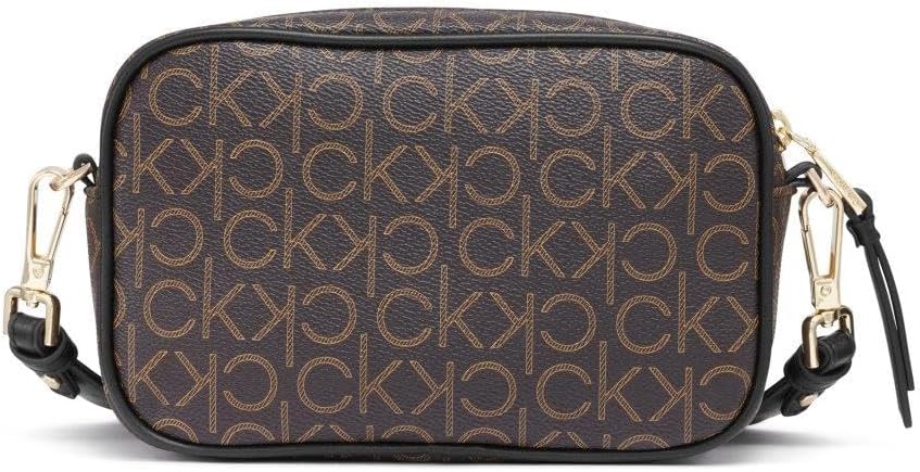Calvin Klein camera crossbody bag in brown with signature logo design and adjustable strap