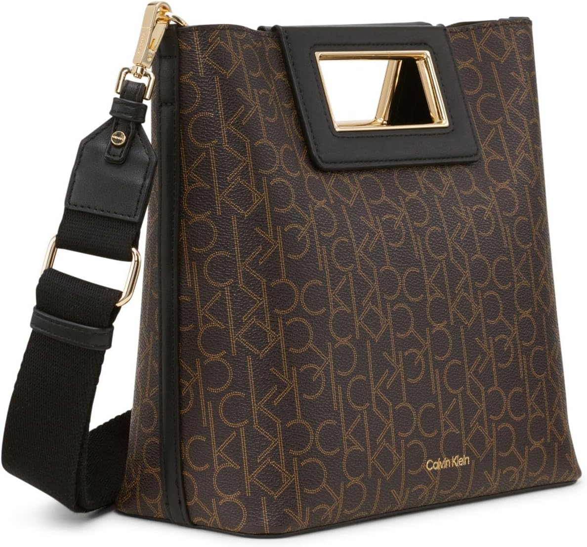 Calvin Klein crossbody bag in brown with logo print and gold accents for stylish everyday use