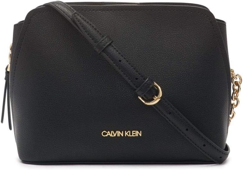 Calvin Klein crossbody bag for women in black leather with gold hardware and stylish chain strap