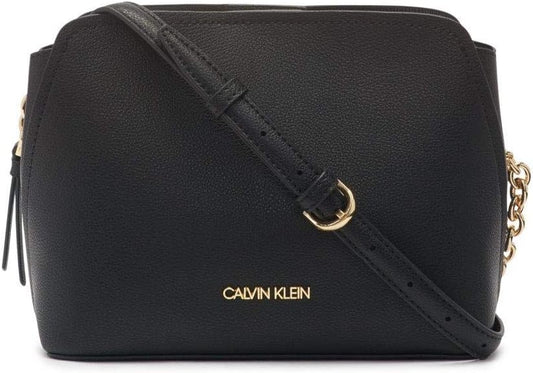 Calvin Klein crossbody bag for women in black leather with gold hardware and stylish chain strap