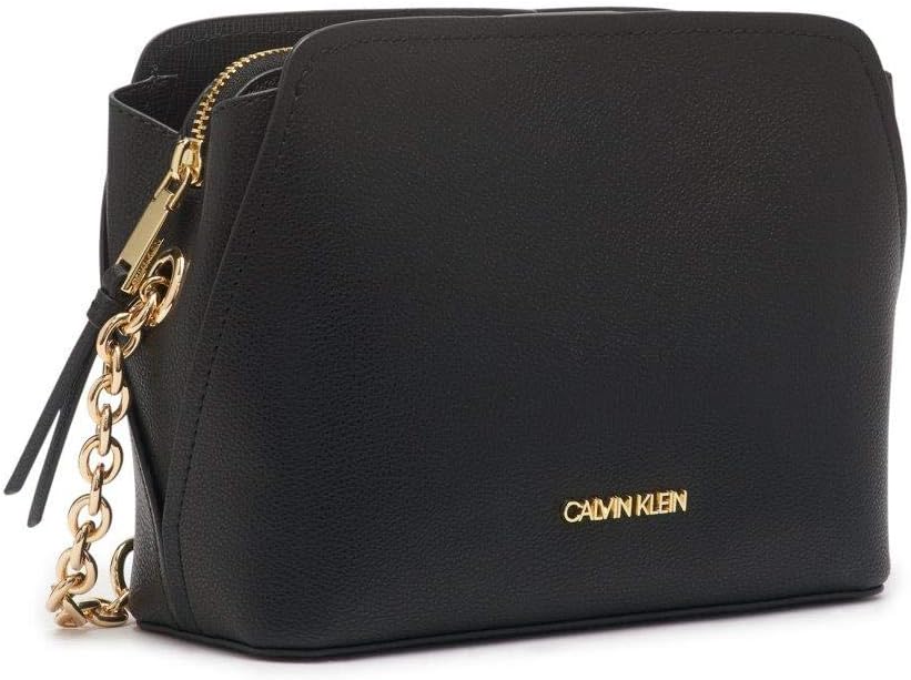 Calvin Klein crossbody bag for women in black with a gold chain strap and zip closure
