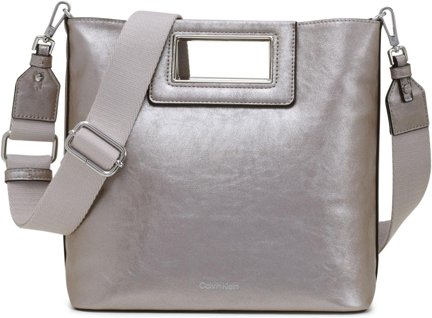 Calvin Klein crossbody bag in metallic silver with adjustable strap for stylish everyday use