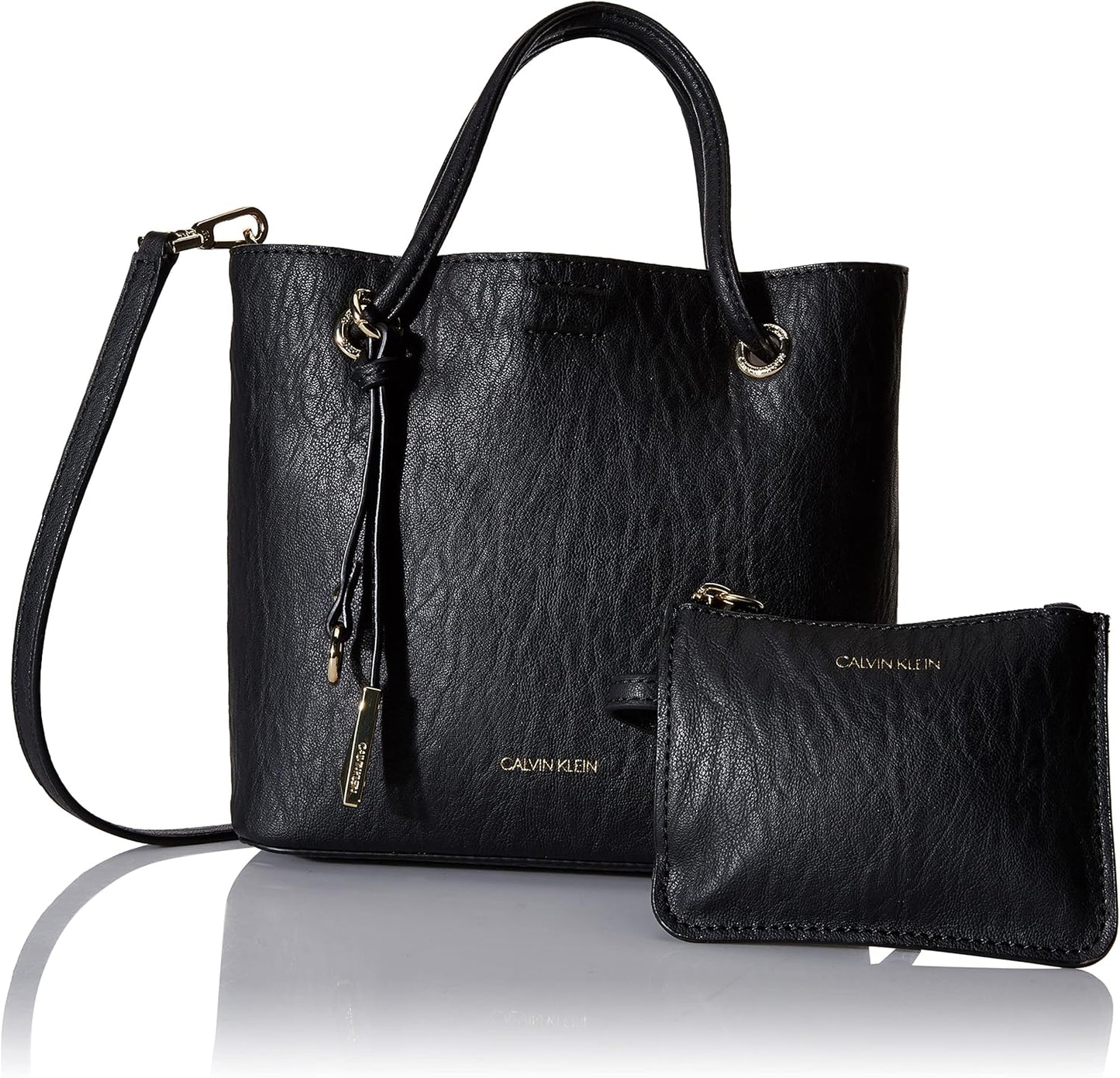 Calvin Klein Gabrianna Bubble Crossbody Bag in black leather with matching wallet and adjustable strap