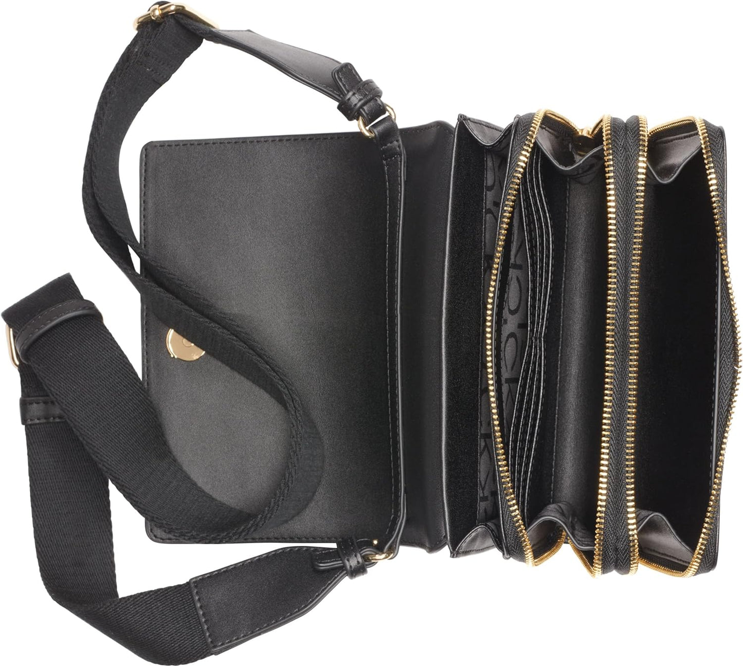 Calvin Klein Millie crossbody bag in black with multiple compartments and adjustable strap