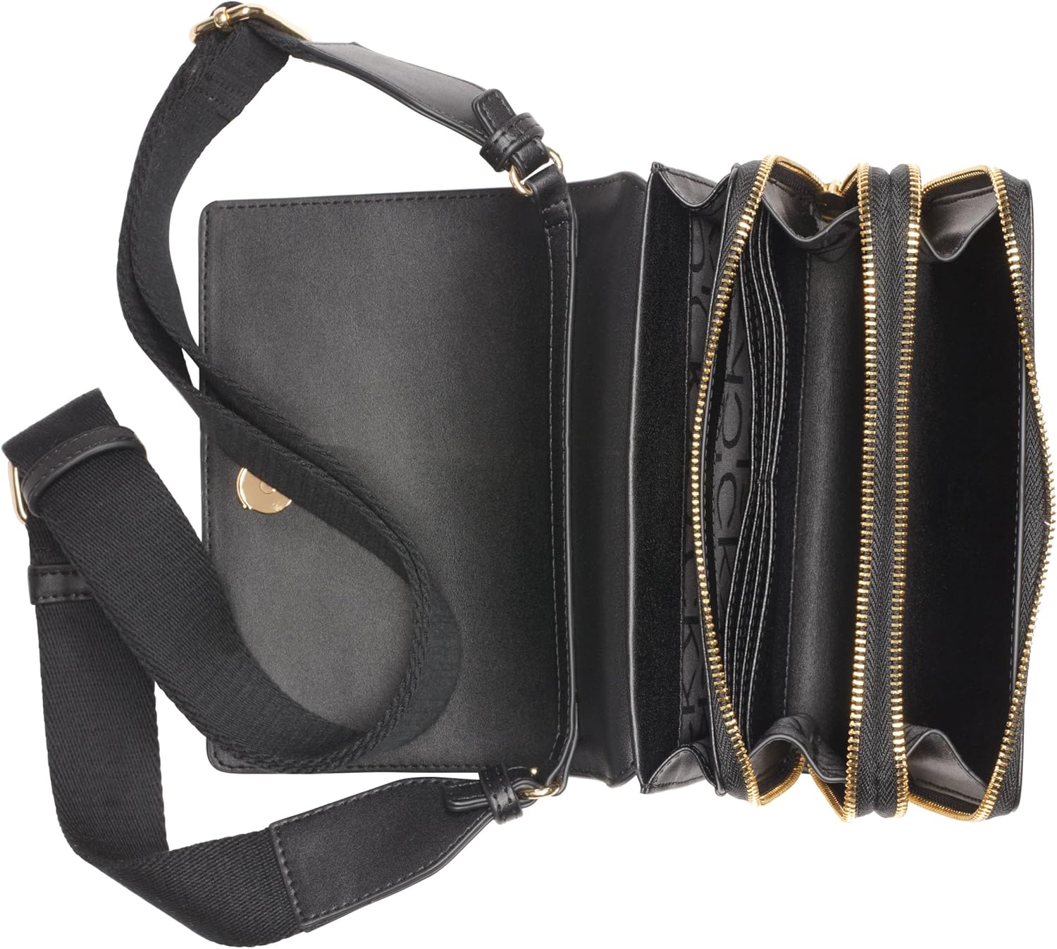 Calvin Klein Millie crossbody bag in black with multiple compartments and adjustable strap